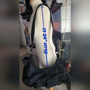 NWT Vintage 90's Lizden Black genuine suede Ruffle hobo bag